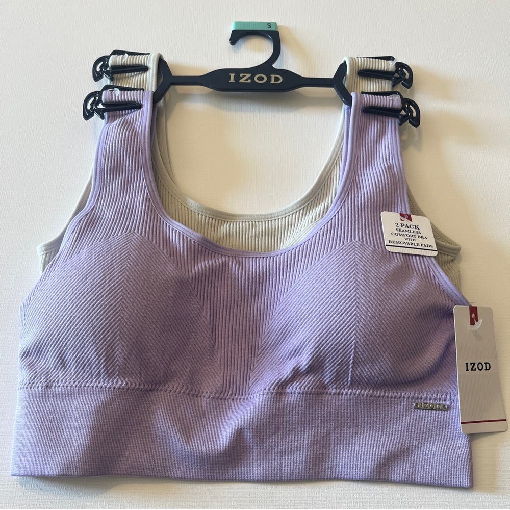 2 IZOD Seamless Comfort Bras with removable pads,  Set Purple and gray-Size S